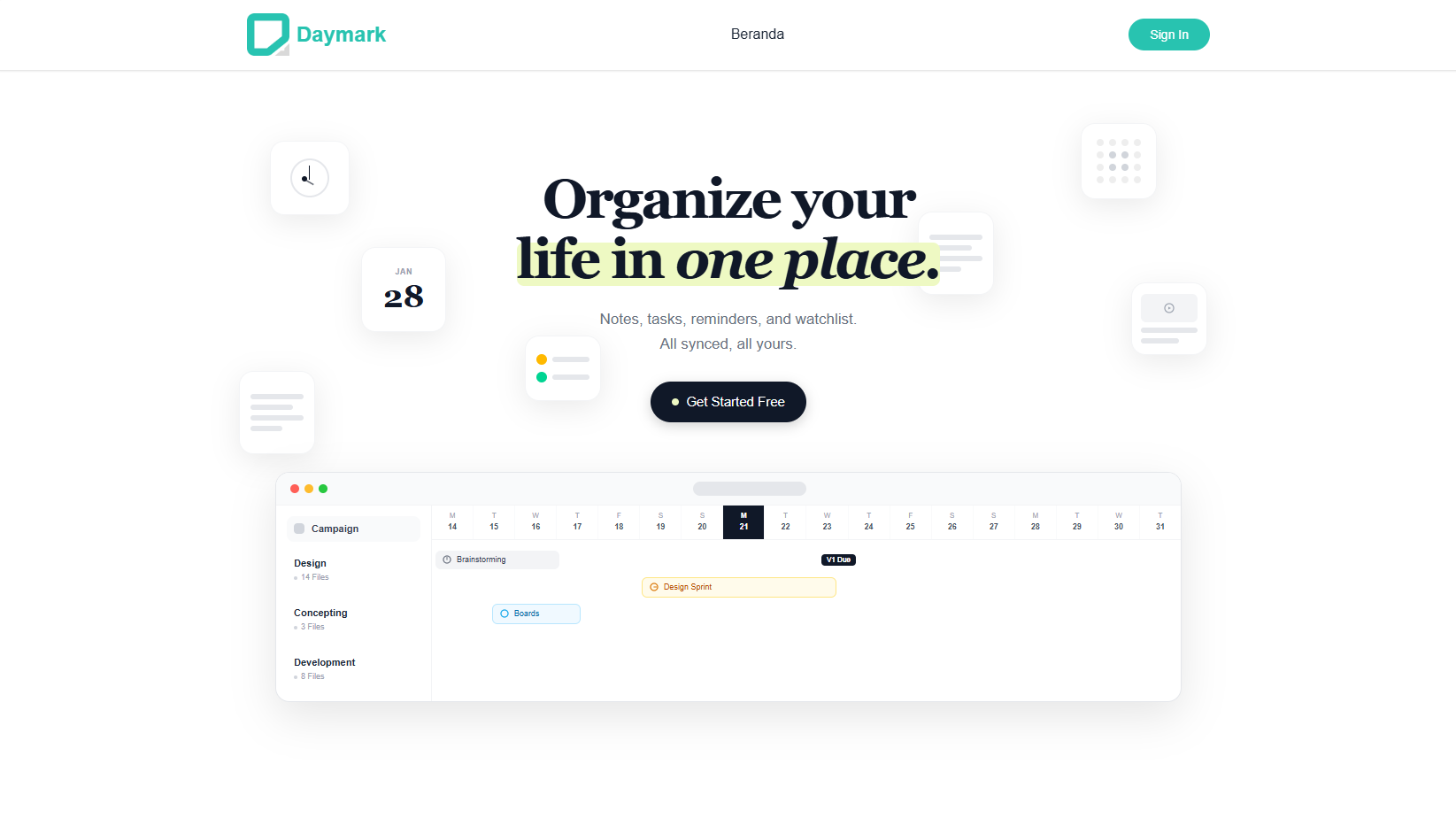 Daymark: Personal Productivity Dashboard